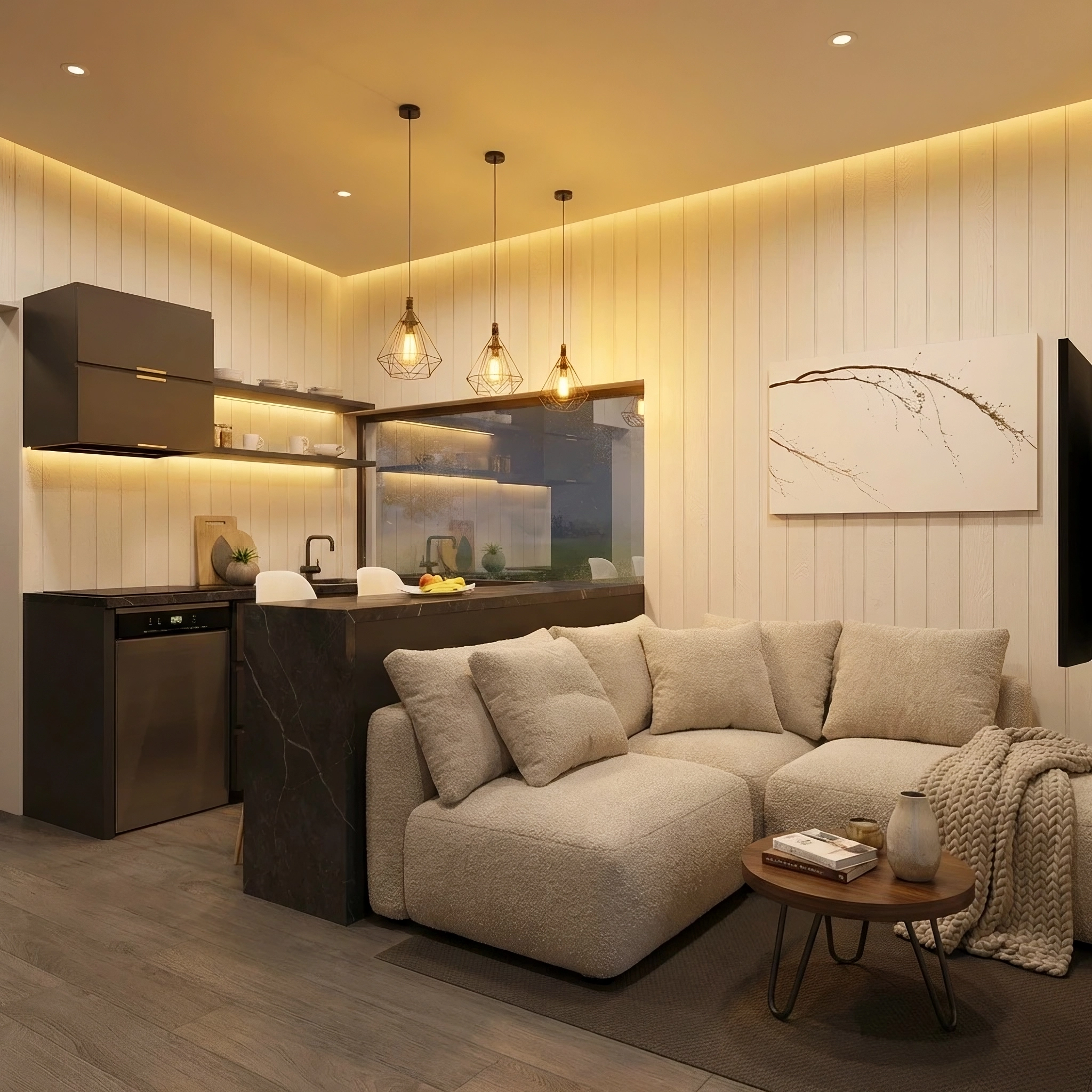 Living room and kitchen
